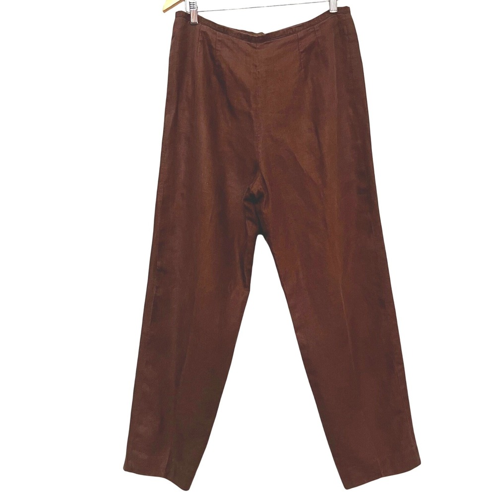 VTG Linen Blend Trousers Straight Leg Relaxed Fit Lined Pants Brown women's 10